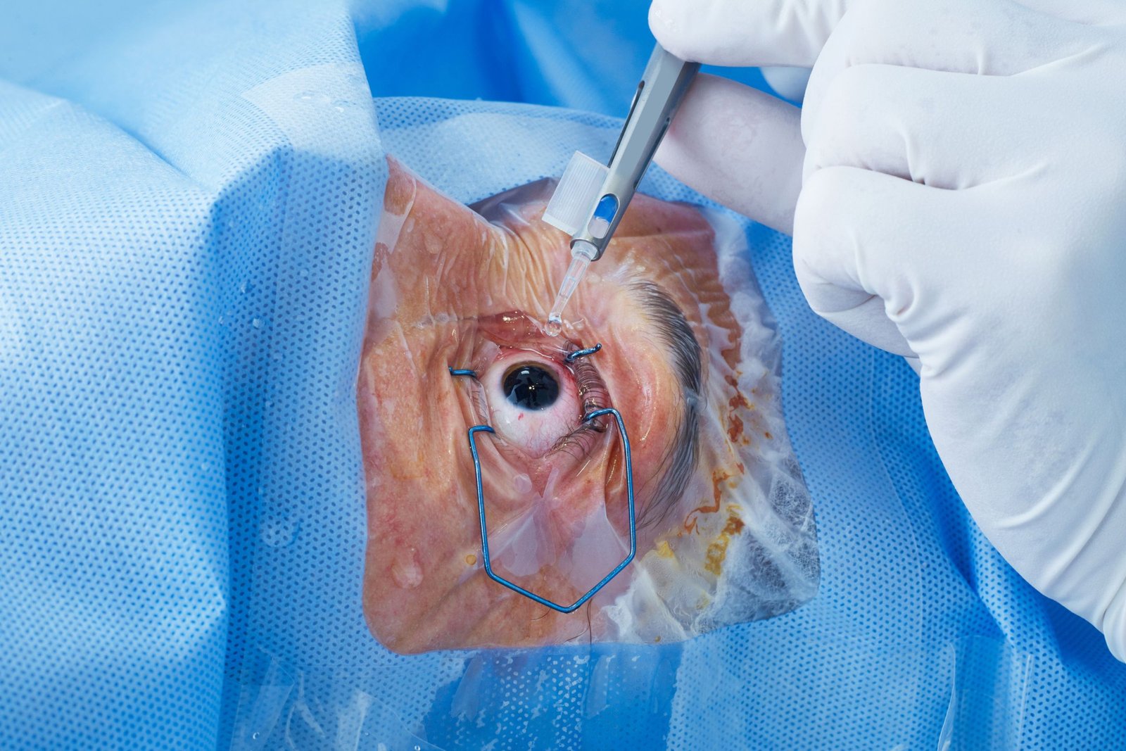 pole-ophtalmologie-colombes-la-defense photo d'un l'introduction d'implant de cataracte au cours d'une chirurgie ophtalmologique